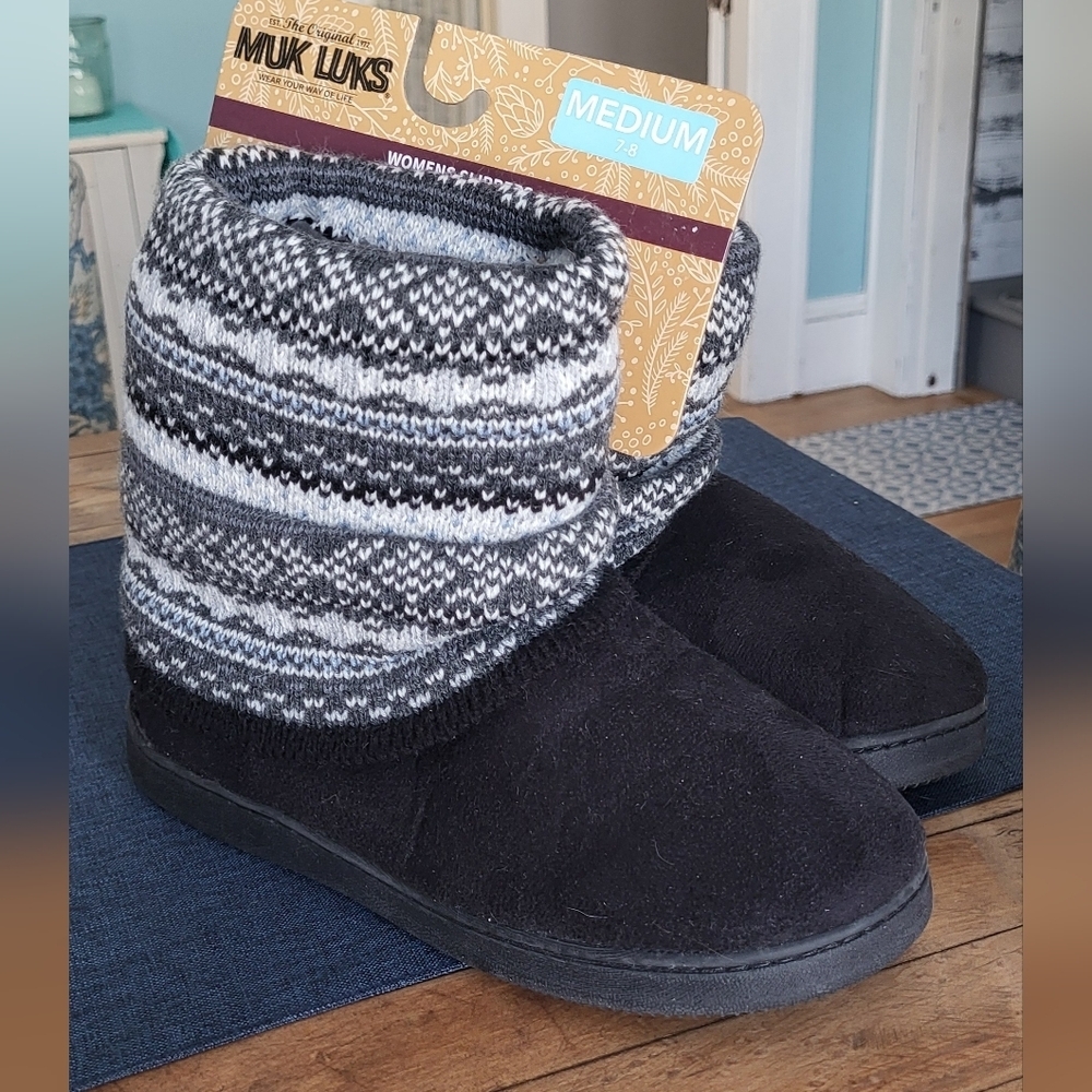 Muk Luks Cozy Faux Suede Fairisle Sock Plush Slipper Size 7-8